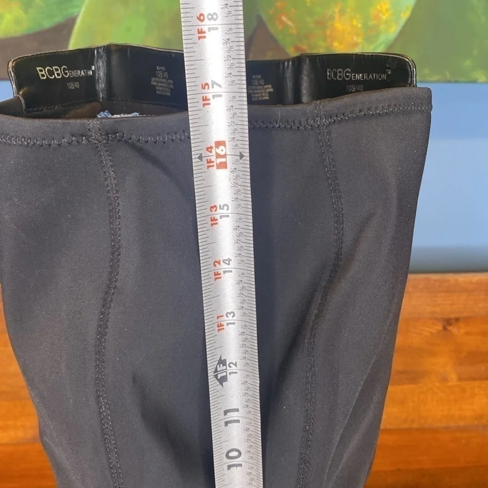BCBG black leather & fabric tall knee high hidden wedge boots black size 10